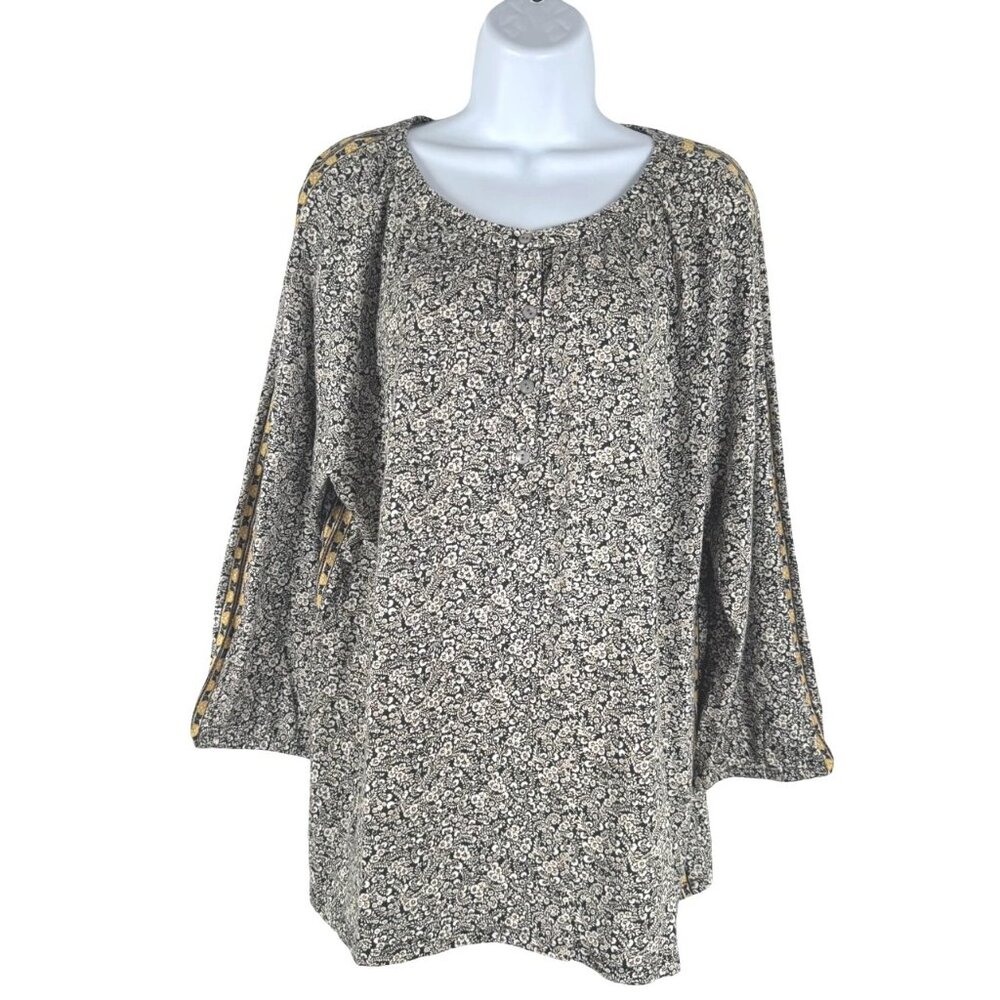 J. Jill Blouse Top Womens Large Dark Floral‎ Cotton Blend NWT TP-3075